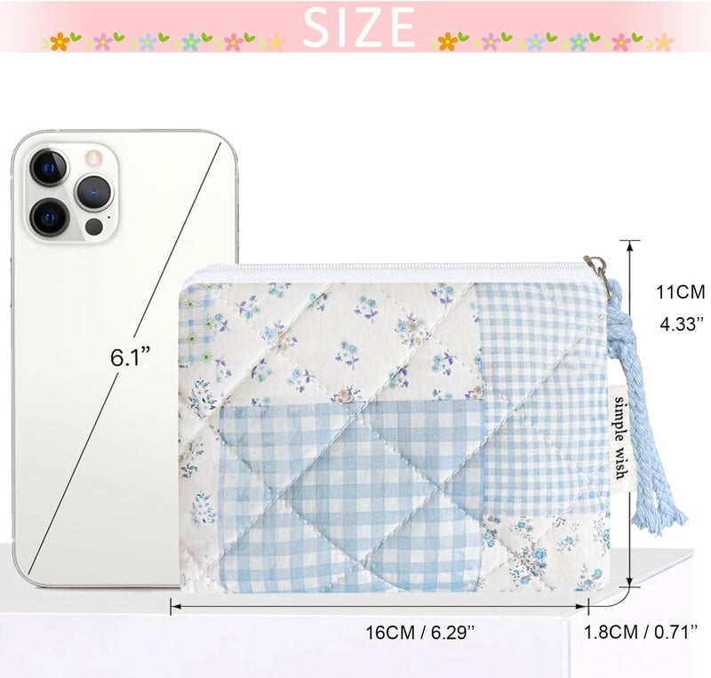 Modacarry Store Cotton Quilted Floral Coin Purse Digital Camera Pouch with Cute Prints Zipper for Women Girls (BLUE PATCH) - Image 3